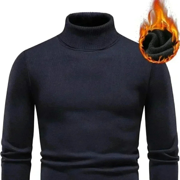 Dark Blue Mens Turtleneck Sweater - Picture 1 of 7